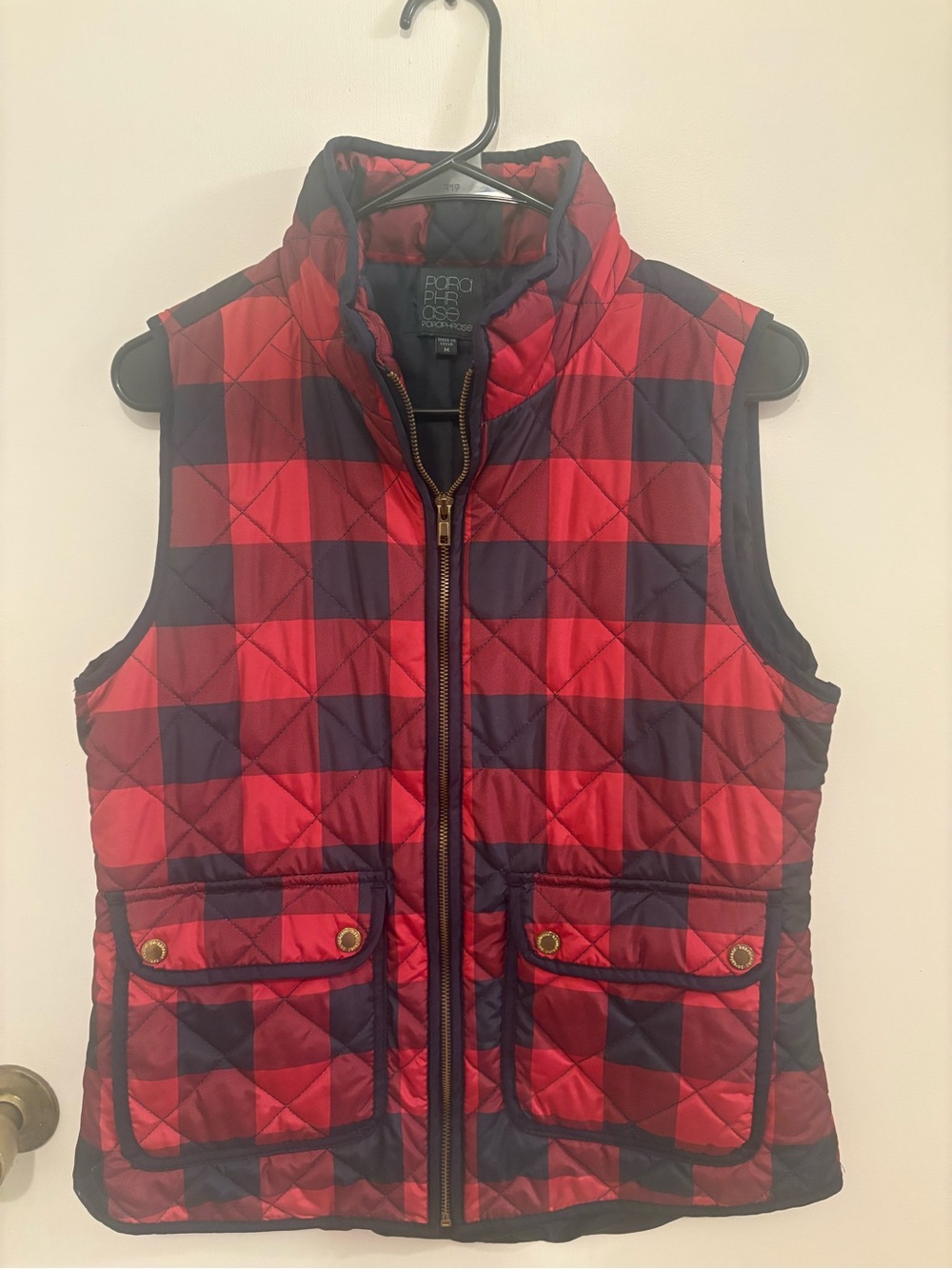 Paraphrase Red and Navy Quilted Buffalo Check Vest